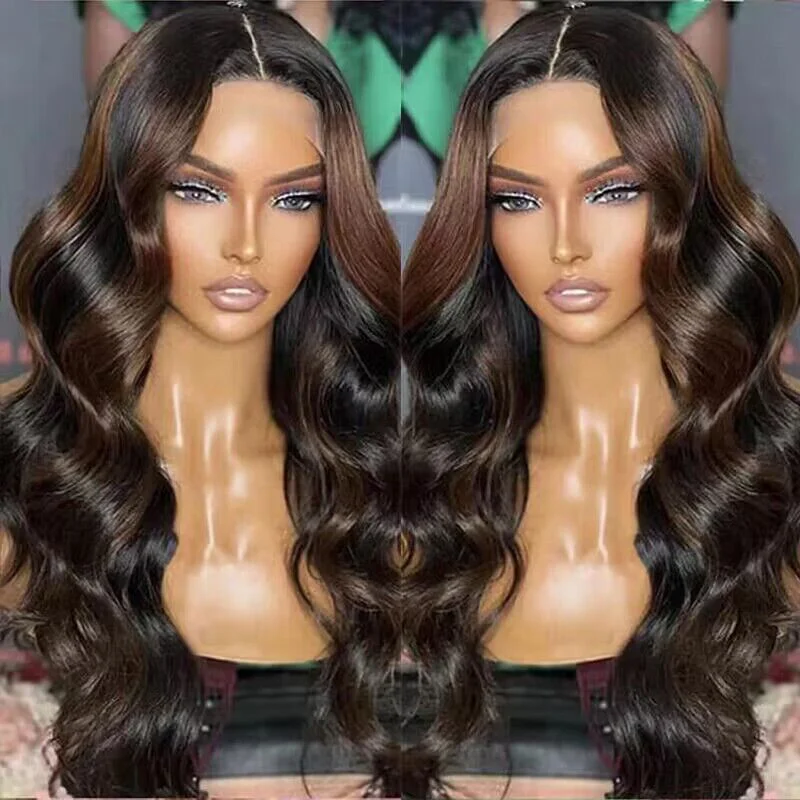 Sterly Hair 250% Density | Brown Highlight Wigs Loose Body Wave Lace Front Wig P1B/#4 Colored Wigs