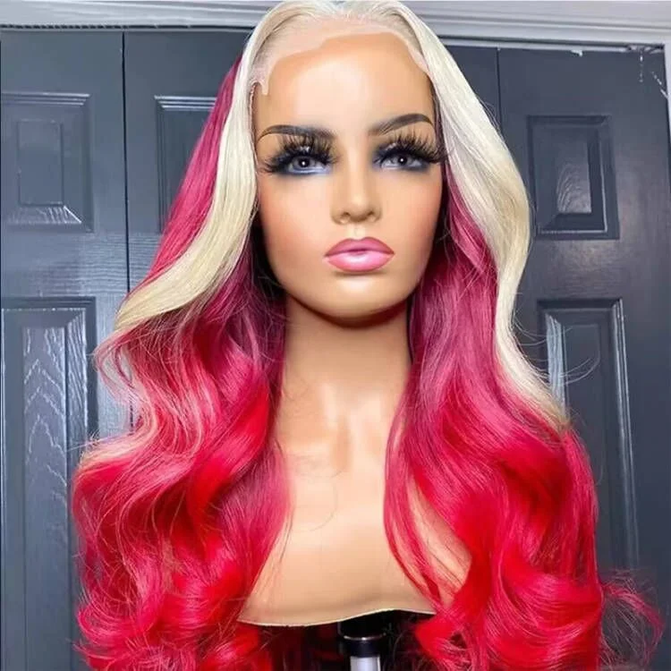 Sterly Human Hair Wig Red Blonde Highlight Body Wave Lace Front Wig