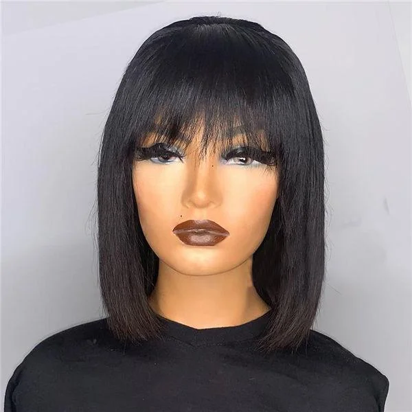 Straight w/ Bangs 4x4 Bob Lace Closure Wig 180% Density