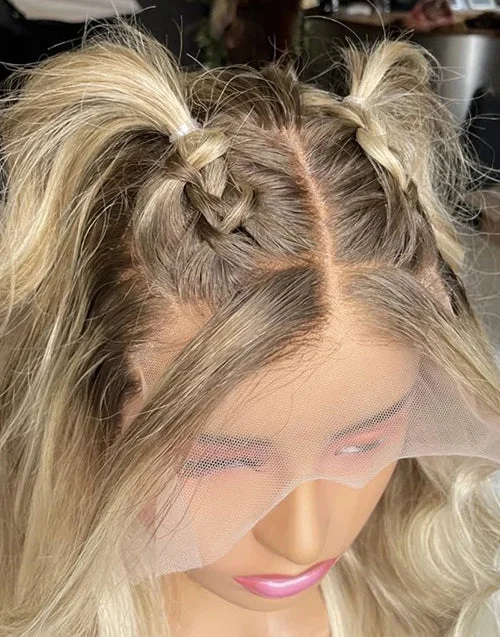 Light Ash Blonde Wavy 13x6 Frontal Glueless Wig Need to Do Cute Braids/Ponytail by Yourself Human Hair