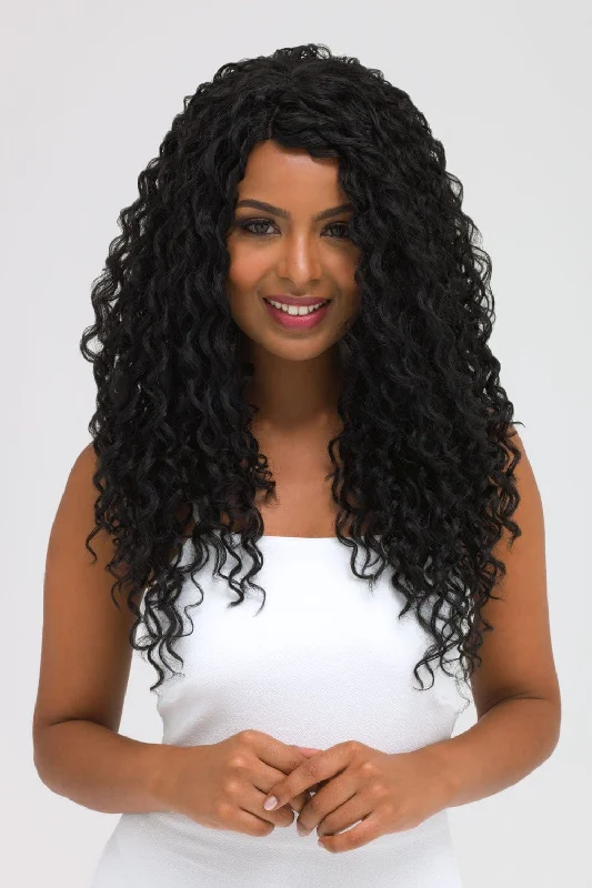 Long black corkscrew curly lace front wig: Jessica