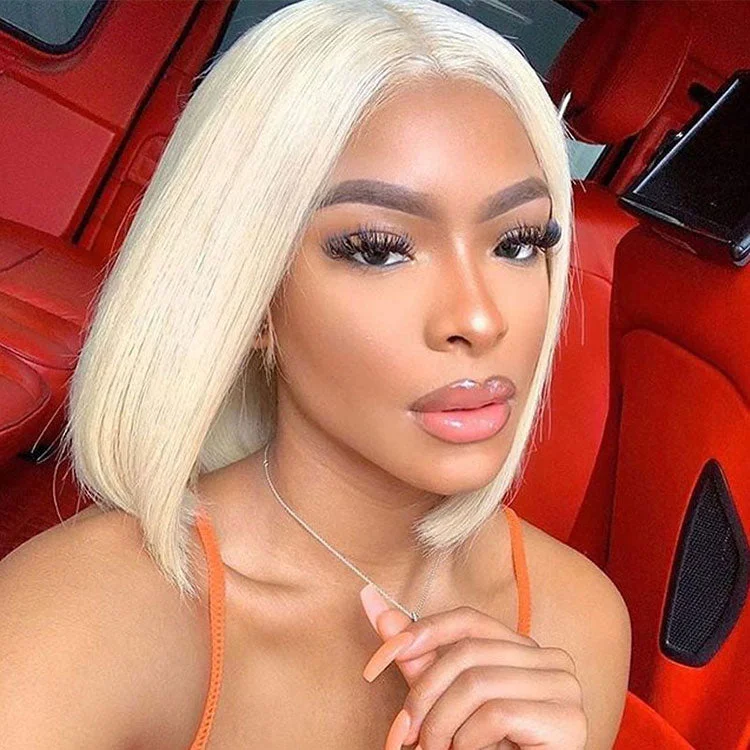 #613 Blonde Color 13x6 T-Part Bob Wig Straight Virgin Hair