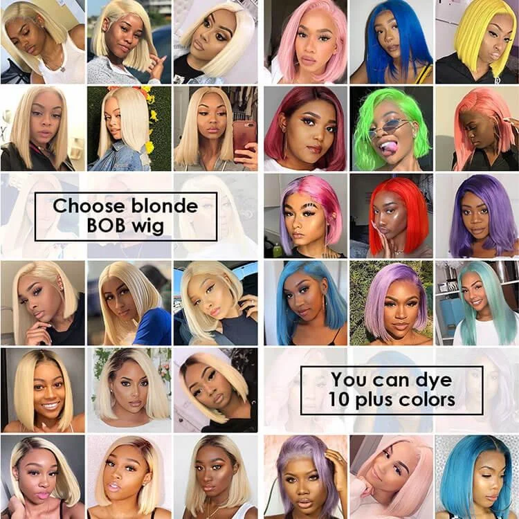 #613 Blonde Color 13x6 T-Part Bob Wig Straight Virgin Hair