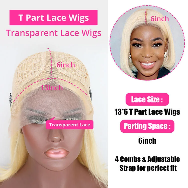 #613 Blonde Color 13x6 T-Part Bob Wig Straight Virgin Hair