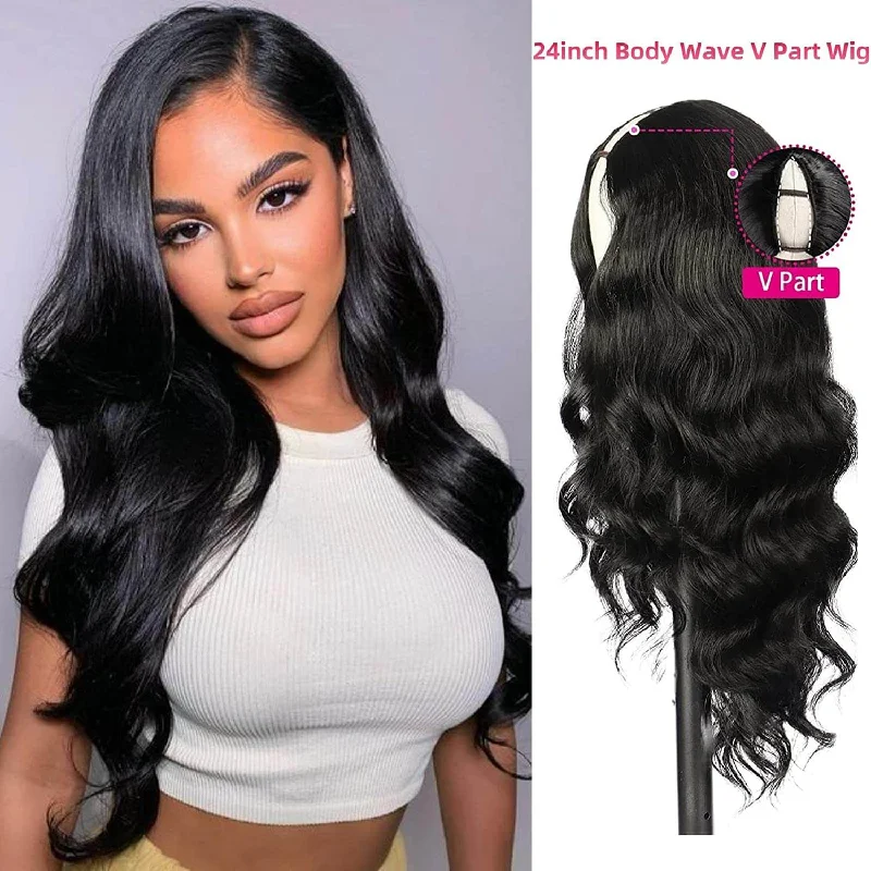 V Part Wig Body Wave Human Hair Wigs Thin Part Wigs Without Leave out