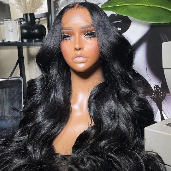 Unprocessed Soft and Healthy Hair Body Wave Lace Front Wig Skin Melt HD Lace Wigs Brazilian Human Virgin Hair Natural Black -OQHAIR