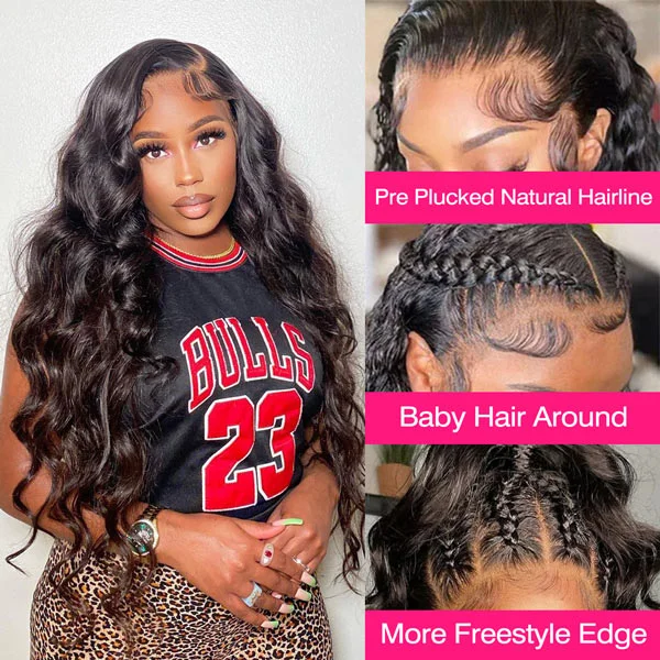 Unprocessed Soft and Healthy Hair Body Wave Lace Front Wig Skin Melt HD Lace Wigs Brazilian Human Virgin Hair Natural Black -OQHAIR