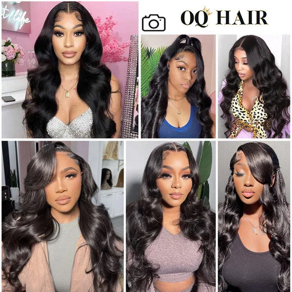 Unprocessed Soft and Healthy Hair Body Wave Lace Front Wig Skin Melt HD Lace Wigs Brazilian Human Virgin Hair Natural Black -OQHAIR