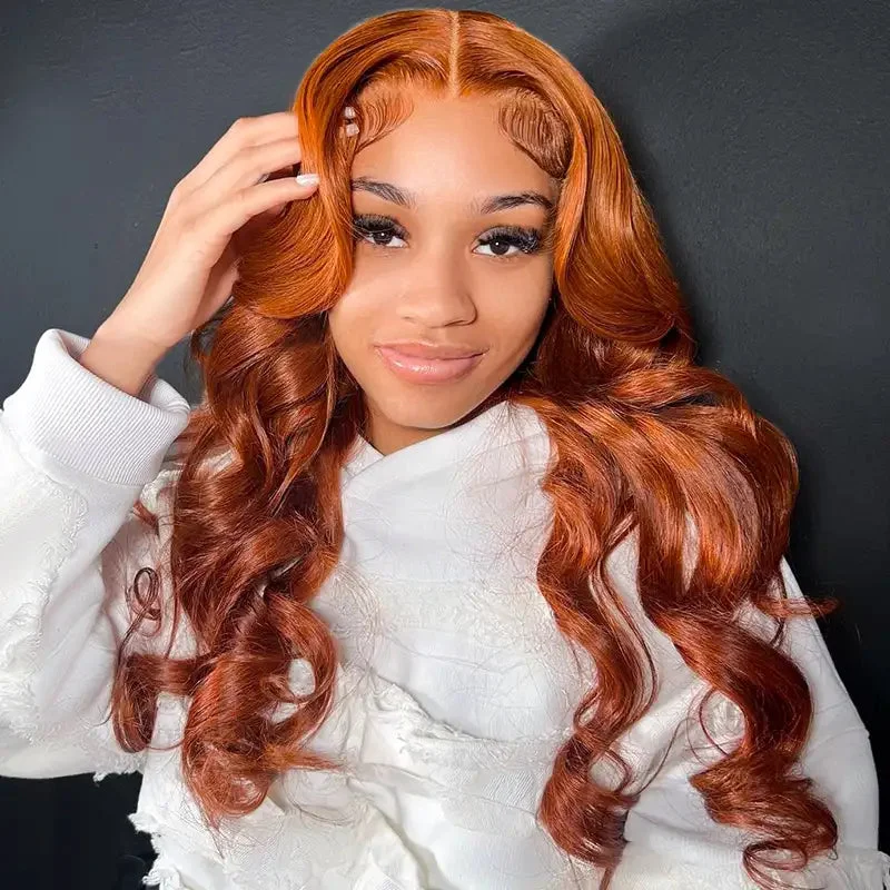 Throw Go On Glueless Copper Brown 35# Body Wave 4x4 5x5 Lace Wigs Beginner Friendly