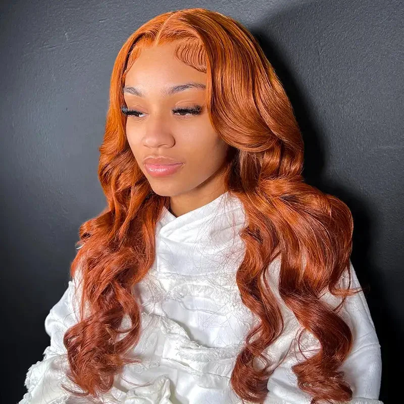 Throw Go On Glueless Copper Brown 35# Body Wave 4x4 5x5 Lace Wigs Beginner Friendly