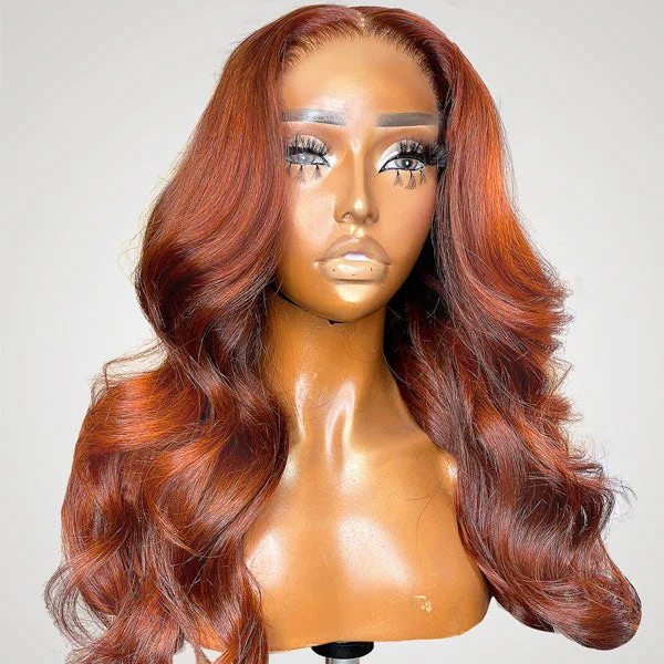 Throw Go On Glueless Copper Brown 35# Body Wave 4x4 5x5 Lace Wigs Beginner Friendly