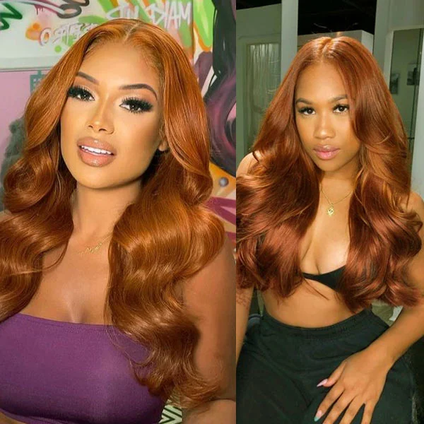 Throw Go On Glueless Copper Brown 35# Body Wave 4x4 5x5 Lace Wigs Beginner Friendly