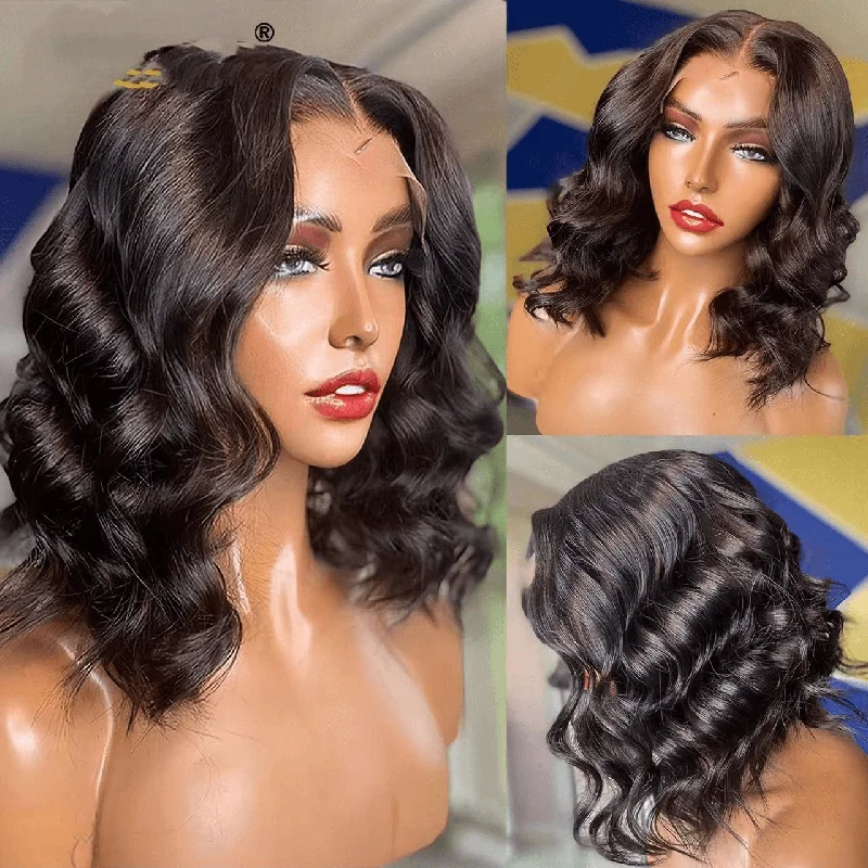 Wesface Wigs Bob Wig Human Hair Wigs For Black Women 4x4 Glueless Lace Front Wigs Human Hair Pre Plucked Short Bob Body Wave Lace Closure Wigs Loose Wave Wigs Brazilian Virgin Remy Hair Wig