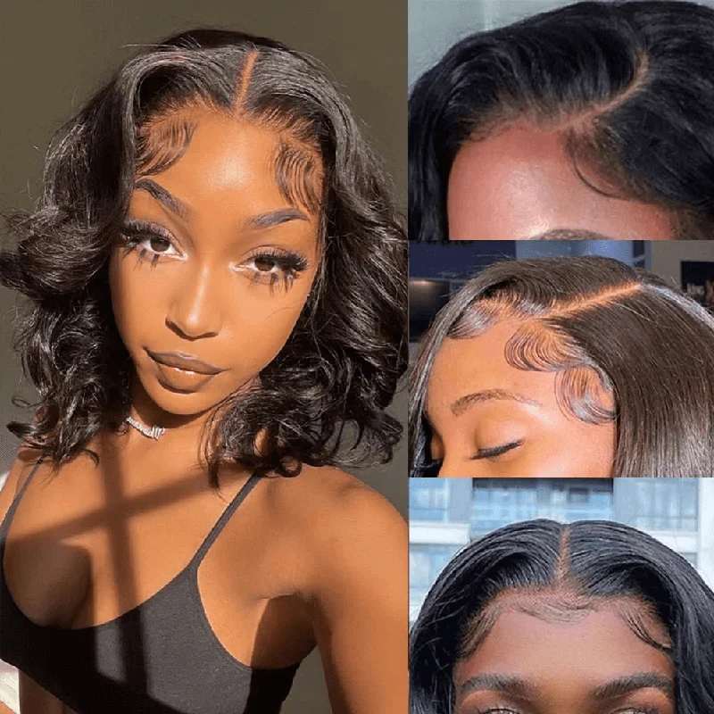 Wesface Wigs Bob Wig Human Hair Wigs For Black Women 4x4 Glueless Lace Front Wigs Human Hair Pre Plucked Short Bob Body Wave Lace Closure Wigs Loose Wave Wigs Brazilian Virgin Remy Hair Wig