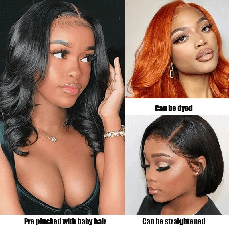 Wesface Wigs Bob Wig Human Hair Wigs For Black Women 4x4 Glueless Lace Front Wigs Human Hair Pre Plucked Short Bob Body Wave Lace Closure Wigs Loose Wave Wigs Brazilian Virgin Remy Hair Wig