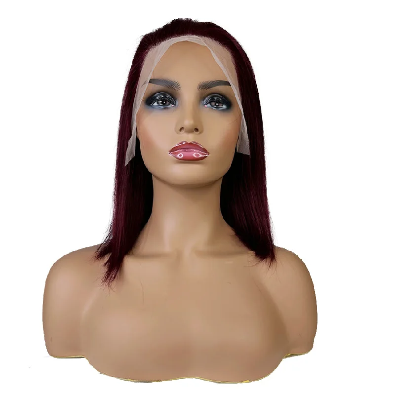 Bob Wigs for Business Meetings​ Remy Straight 13"X 4"Lace Frontal Bob Wig Burgundy